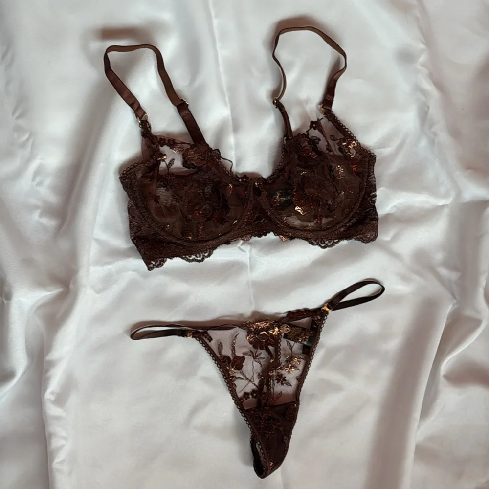 Honey Birdette Whitney Chocolate Bra & Thong Set - Picture 2 of 9